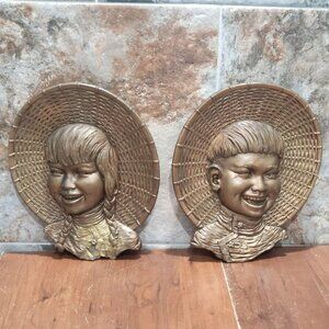 Universal Statuary Bronze Boy Girl Wall Hanging Decor 1963